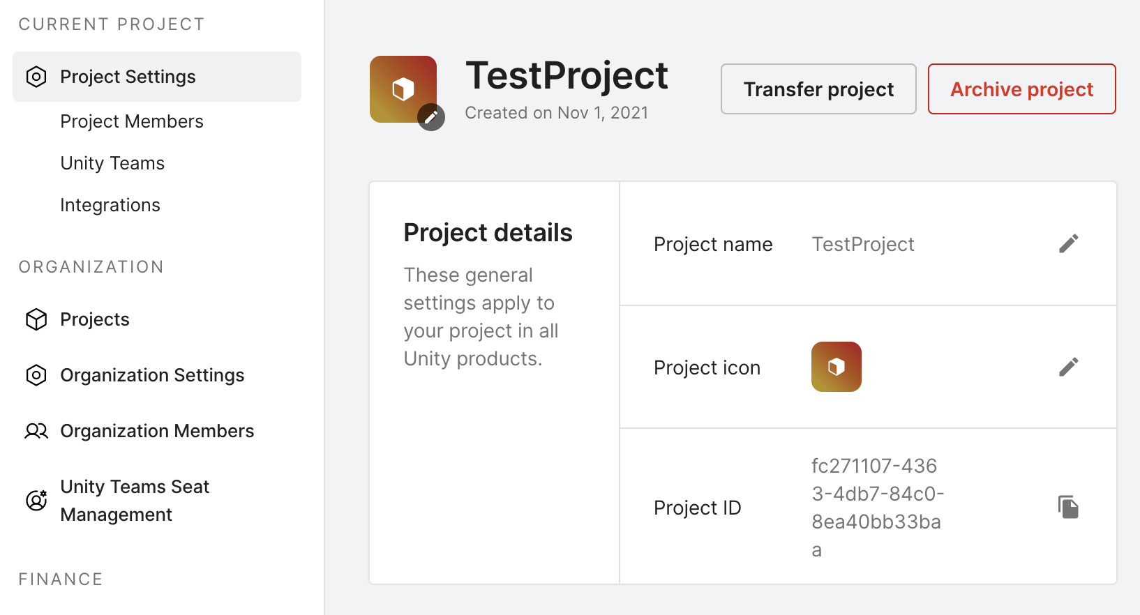 Project settings